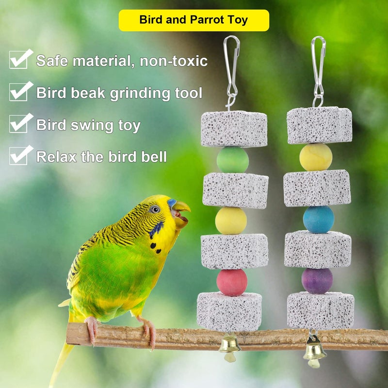 Litewoo Parrot Bird Chew Toys 2-Pcs, Bird Beak Grinding Lava Block with Bell Toy for Conure, Budgie, Parakeet, Cockatoo, Cockatiel, Finch - Image 4